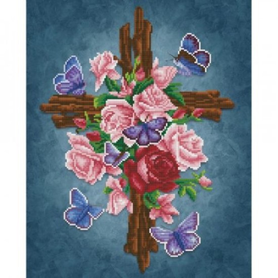 Diamond Art - Croix en Fleurs 16x20"